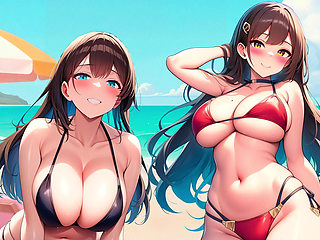 Spanish Roleplay JOI - Hentai Girls Give You A Collective Masturbation On The Beach.