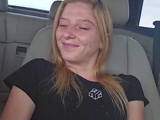 Cute Blonde Dildo Fucks Her Pussy While Her Uber Driver Watches