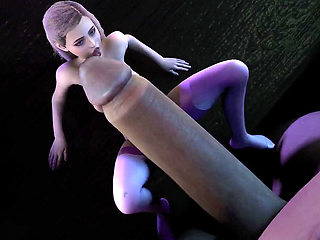 A blonde girl is trying her best to satisfy a giant's dick : 3D Porn