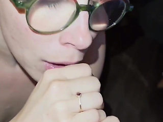 Slut with Glasses Sucks Like a Bitch up to the Facial