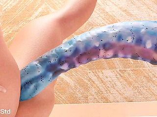 Long Alien Octopus Dildo Machine Inside Lesbian Anus