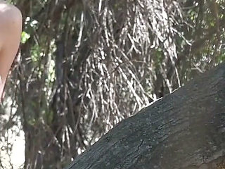 Blond innocent teen model masturbate in forest