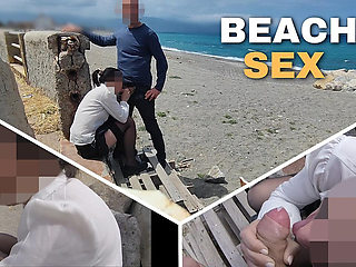 Dick Flash Risky Blowjob on Beach Stocking Teacher and Student Almost Caught Misscreamy