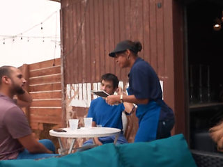 Remarkable ginger hottie sucks and rides lad fat cock in public