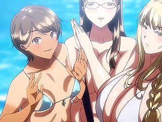 Japanese student in animated threesome deep-throat action with an internal cumshot