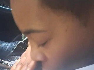 Petite Ebony Teen Blowjob in Car