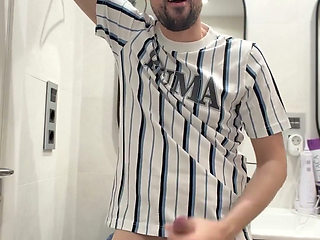 Hot Stepdaddy Wanking off in Public Bathroom