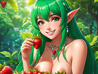 Ai Nude Art - Cartoon Style Nude Adult Woman Eating Strawberry