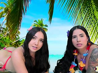 Brunette lesbian bites sexy ass