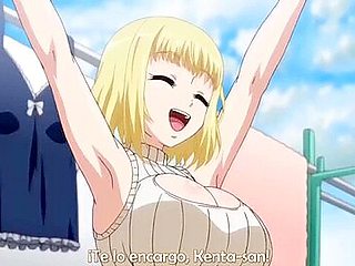 He puts her in a costume and penetrates her from behind, cumming inside her while holding her in his arms.