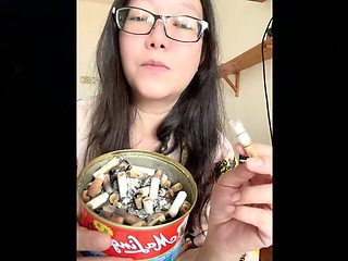 Smoking Asian MILF Stacking My Cigarette Tower + Impromptu Striptease