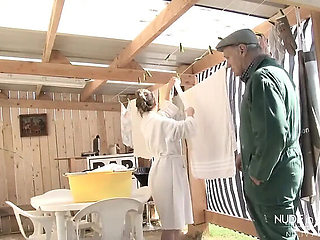 Naughty French Housewife Cheats With Old Gardener - Big Ass Brunette Gets Banged Hard