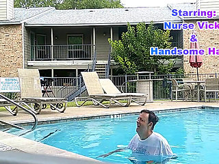 BBW Nurse Vicki and Handsome Harry in Pool Battle