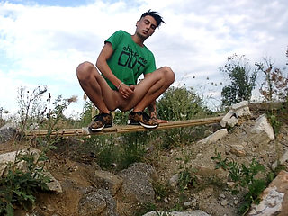 Middle Eastern Twink Outdoor - Cumshot on Hand