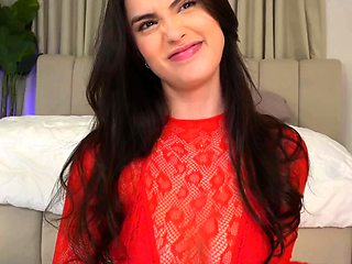 Amateur young brunette enjoys dildo on solo masturbation