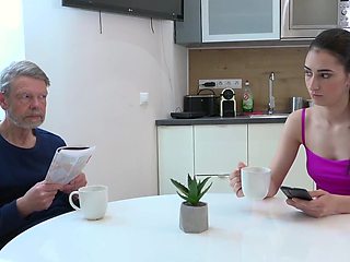 Old vs young scene showing a horny grandpa fucker