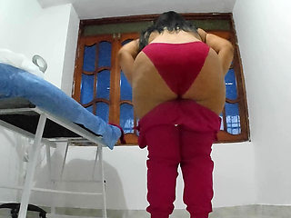 Nurse trying on underwear