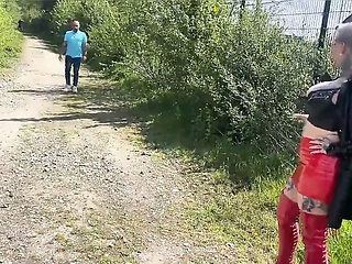 Amateur Blonde MILF in Latex Boots Gets Fucked in a Parking Lot on the Freeway