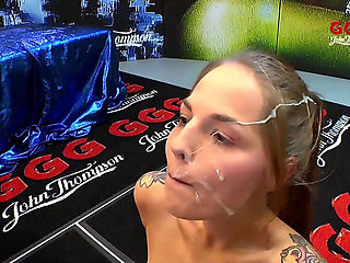 Redhead Slut Gangbanged and Cum-drenched by Four Horny Studs