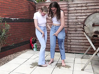 Rosa Rosebud & Carrie Lesbian Kissing Outdoor Pee Desperation Wet Jeans Fetish HD