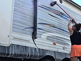 Hot brunette amateur MILF rides hubbys cock