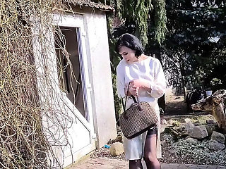 Wanilianna teases her tight pussy with a dildo in the blooming garden