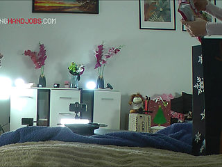 This is how a happy new year looks like with two gorgeous college girls in a CFNM Handjob challenge for cum