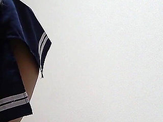 Busty Tanned Japanese Surfer Girl in Braless Student Uniform, Mini Skirt, Wedgie Thong Panties, Socks, Sexy Apartment Cleaning