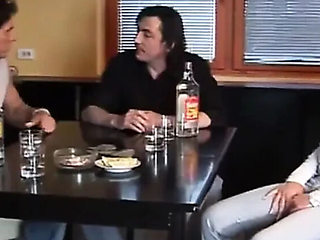 Dieter von Stein fucks Veronica Belli's big natural tits and ass in pub, cum in mouth