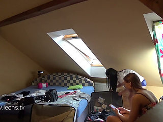 Five girls with their friend at home getting playful
