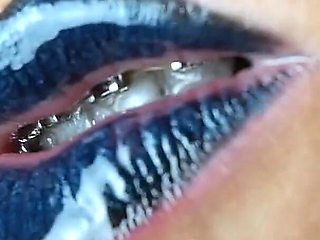 Gothic Dark Blue Lipstick and Glossy Lips