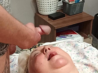 Neighbor gets a mouthful of cum after I jerk off my dick