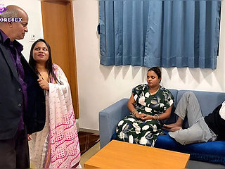 Indian Family Swap Foursome: Stepdad & Stepson with Desi Girls Aksha & MastiGirl750 in Hotel Sex