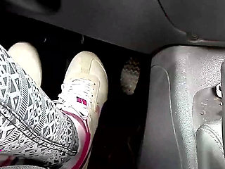 Pedal Pumping in White Sneakers and Cotton Socks