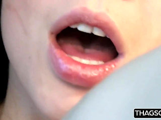 Horny Brunette Pleasures Herself with Dildo on Leather Couch