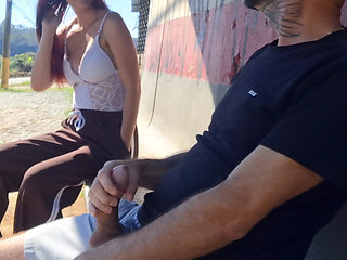 Risky Masturbation with a Stranger at a Bus Stop!