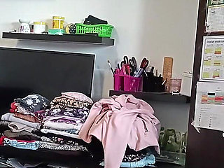 Amateur Wife Has Fun Trying on Clothes and Cutting Them.