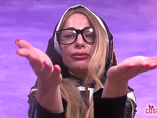 Blonde Bombshell Ania as a Sexy Nun in Black Stockings