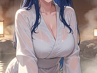 So horny she didn't make it to bed: Hinata fucks her friend in the hot tub - AI-generated content