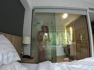 He Teasing Me with His Big Cock While I Shower