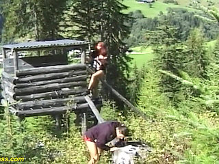 German couple fucks in front of the mountains