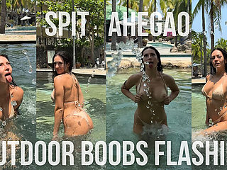 Boobs Flashing Outdoor, Ahegao, Spit, Getting Wet