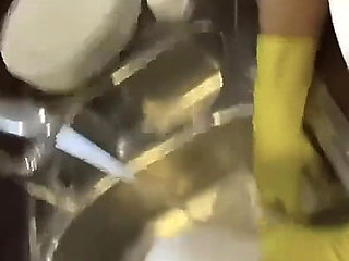 Johntronx - Naked Thai Maid Gets Fucked in the Kitchen Wearing Rubber Gloves