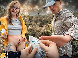 HUNT4K: Naked Stranger with Nice Boobs Fucked Hard in Forest - Outdoor Sex with Spanish Girl