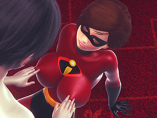 Helen Parr The Incredibles Gets an Orgasm from Breast Play and Cunnilingus - Fingering Her Tight Pussy in 3D Animation