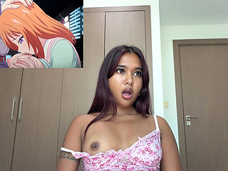 Small desi girl Mia Z reacts to hentai