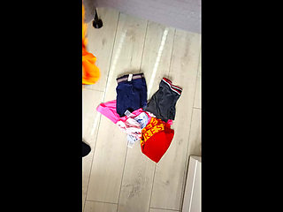 Little pee from the penis and panties with urine in a puddle