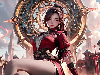 Red Armor Queen in the Floating City! Epic fantasy tease, tight red bodysuit.
