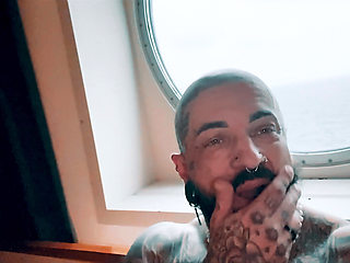 She Gives Me a Messy Blowjob on My Pierced Cock on the Ferry. I Cum in Her Mouth and Kiss Her, Licking the Cum