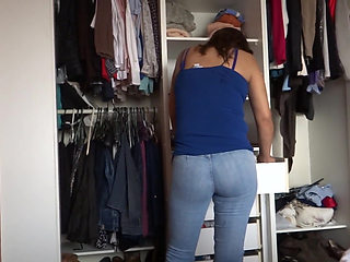 It Turns Me on to Get Dressed in Front of My Stepson and See How He Jerks off, I Let Him Cum on My a